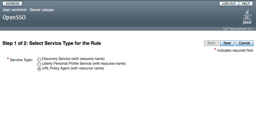 Step 1 of 2: Select Service Type for the Rule