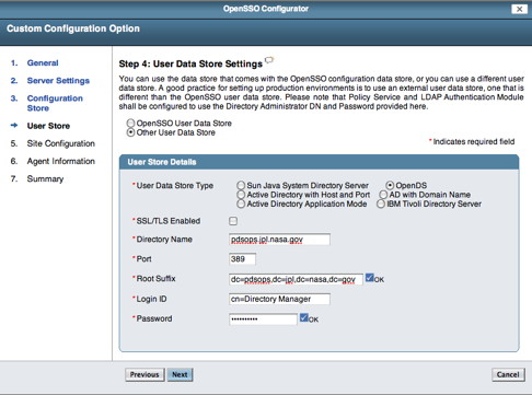 Step 4: User Data Store Settings