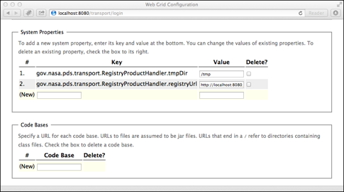 Transport Service Configuration Screen