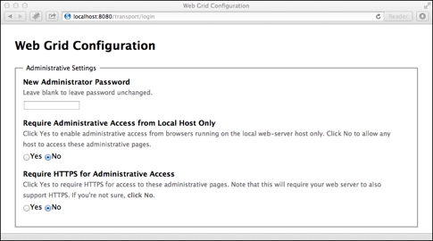 Transport Service Configuration Screen