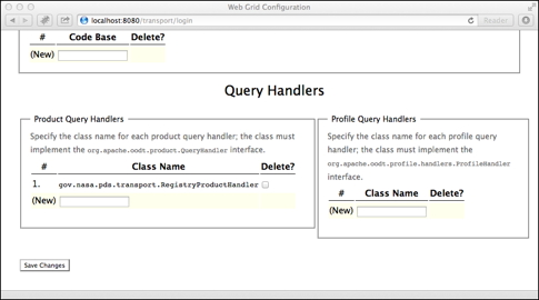 Transport Service Configuration Screen