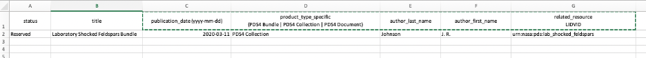 image of spreadsheet with example information and detailed column headers
