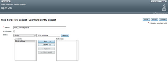 Step 2 of 2: New Subject - OpenSSO Identity Subject