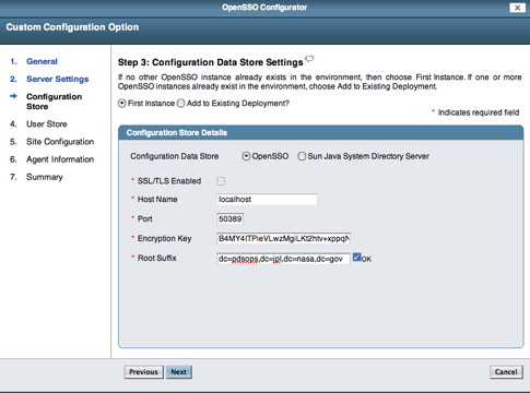 Step 3: Configuration Data Store Settings