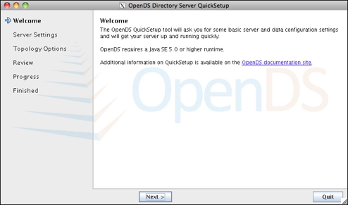 OpenDS QuickSetup Welcome Screen