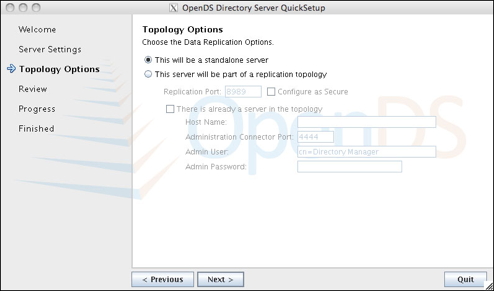 OpenDS QuickSetup Topology Options Screen