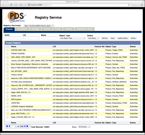 Registry UI Screen Shot