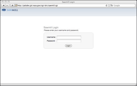Sawmill Login Screen